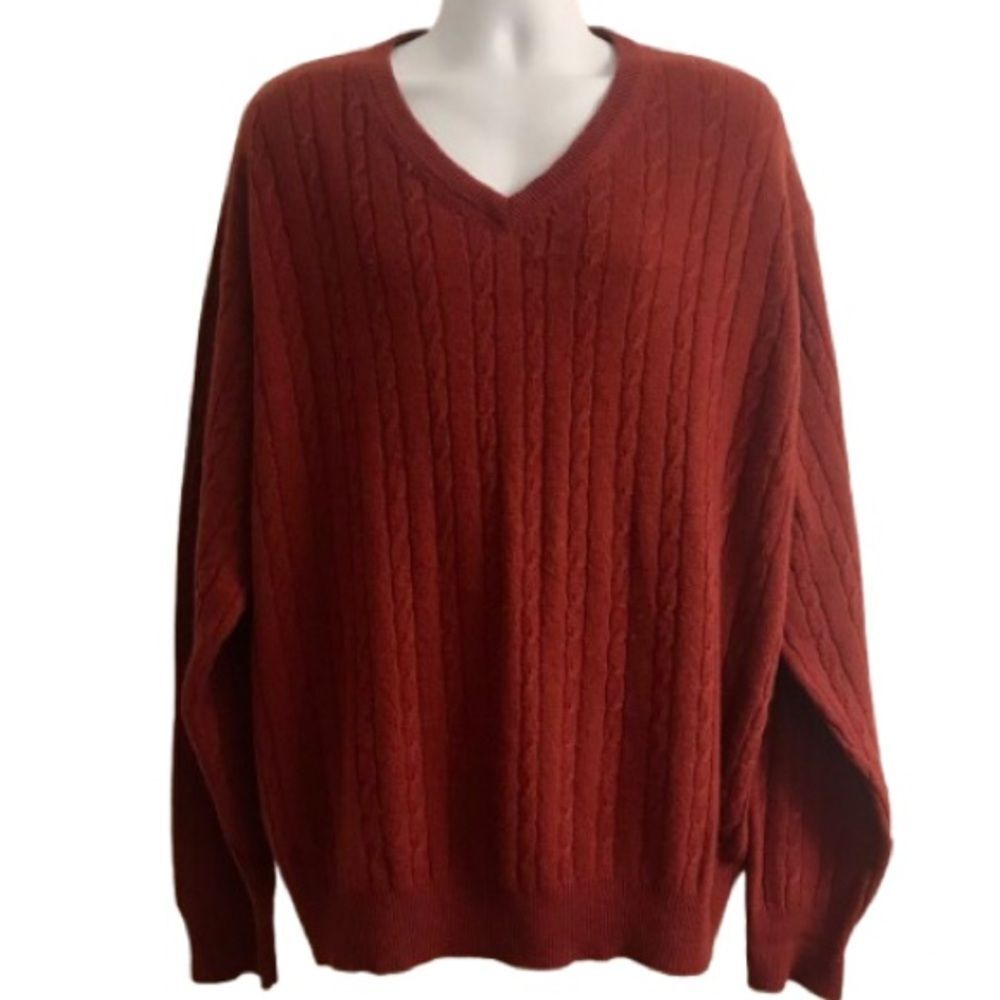 Alan Flusser Cashmere Cable Knit V Neck Sweater XL